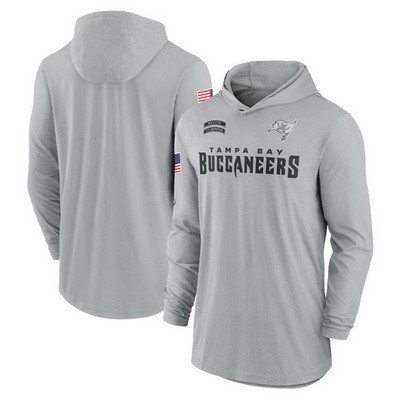 Men's Tampa Bay Buccaneers Gray 2024 Salute to Service Lightweight Performance Long Sleeve Hooded T Shirt