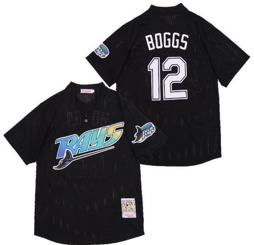 Men's Tampa Bay Rays #12 Wade Boggs Black Throwback Mesh Jersey
