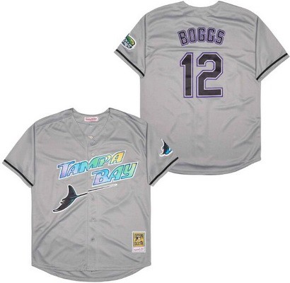 Men's Tampa Bay Rays #12 Wade Boggs Gray Throwback Jersey