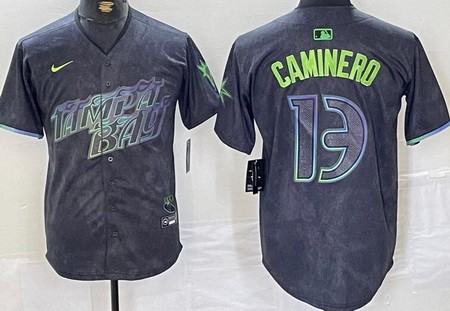 Men's Tampa Bay Rays #13 Junior Caminero Charcoal 2024 City Connect Limited Jersey