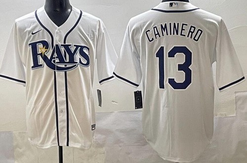 Men's Tampa Bay Rays #13 Junior Caminero White Cool Base Jersey