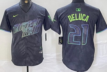 Men's Tampa Bay Rays #21 Jonny DeLuca Charcoal 2024 City Connect Limited Jersey