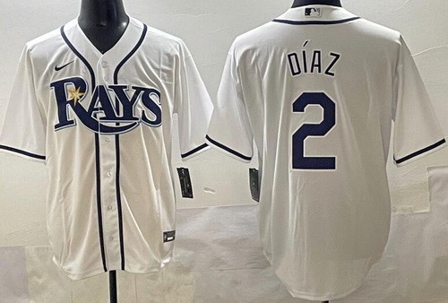 Men's Tampa Bay Rays #2 Yandy Diaz White Cool Base Jersey