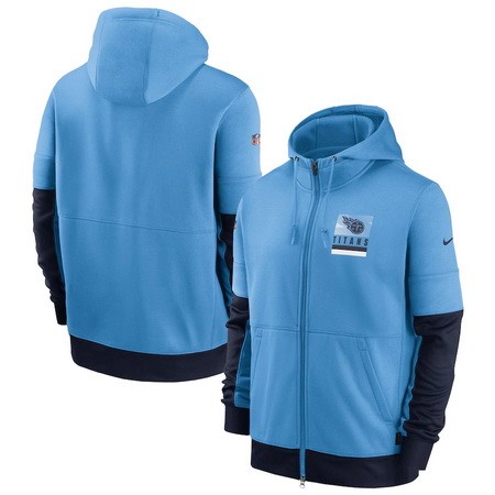 Men's Tennessee Titans Blue Sideline Impact Lockup Performance Full Zip Pullover Hoodie