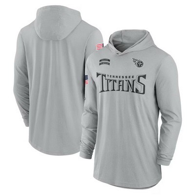Men's Tennessee Titans Gray 2024 Salute to Service Lightweight Performance Long Sleeve Hooded T Shirt