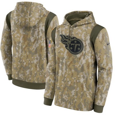 Men's Tennessee Titans Olive 2021 Salute To Service Therma Performance Pullover Hoodie