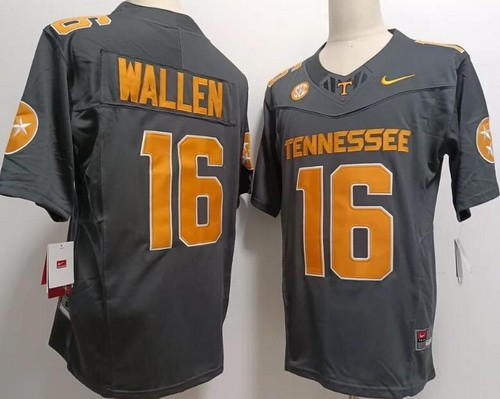 Men's Tennessee Volunteers #16 Morgan Wallen Anthracite FUSE College Football Jersey