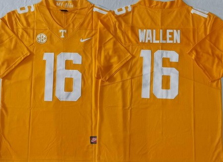Men's Tennessee Volunteers #16 Morgan Wallen Gold College Football Jersey