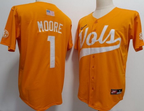Men's Tennessee Volunteers #1 Christian Moore Orange College Baseball Jersey