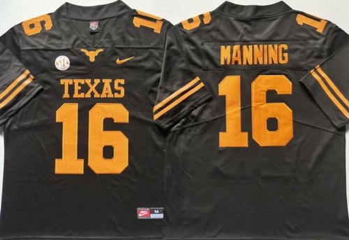 Men's Texas Longhorns #16 Arch Manning Black College Football Jersey