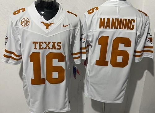 Men's Texas Longhorns #16 Arch Manning White 2024 College Football Jersey