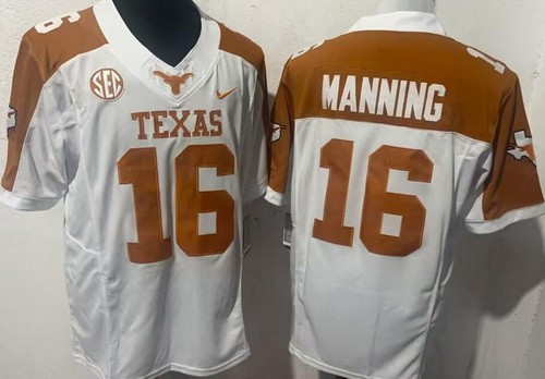 Men's Texas Longhorns #16 Arch Manning White Alternate FUSE College Football Jersey