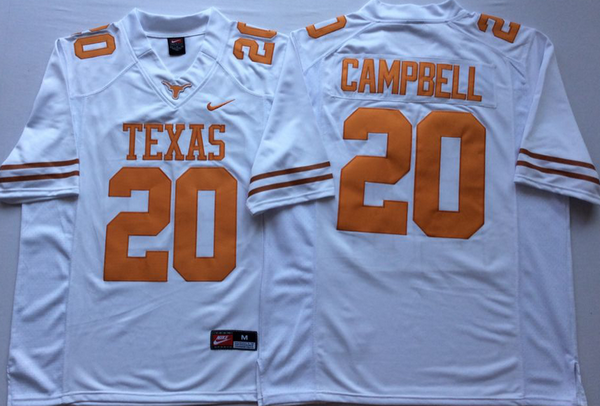 Men's Texas Longhorns #20 Earl Campbell White 2018 College Football Jersey