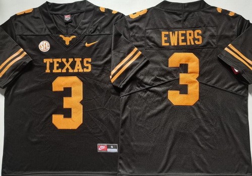 Men's Texas Longhorns #3 Quinn Ewers Black College Football Jersey