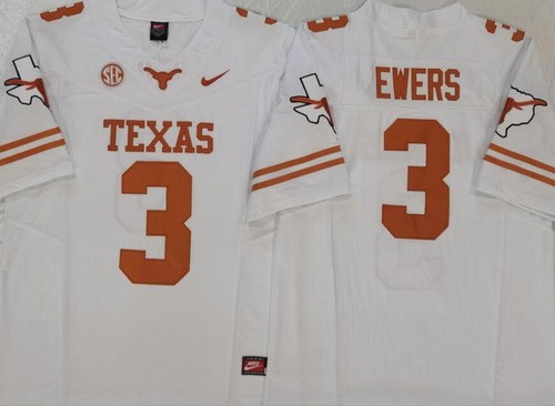 Men's Texas Longhorns #3 Quinn Ewers White 2024 College Football Jersey