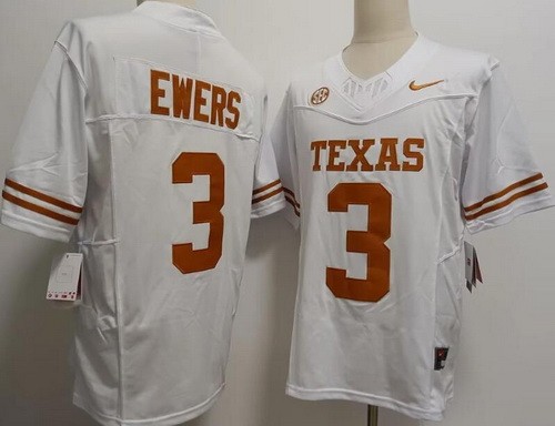 Men's Texas Longhorns #3 Quinn Ewers White FUSE College Football Jersey