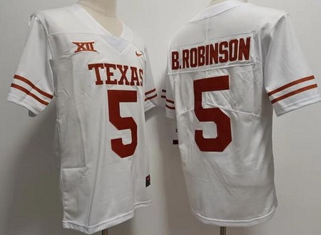Men's Texas Longhorns #5 Bijan Robinson White 2023 College Football Jersey