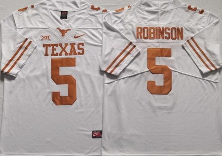 Men's Texas Longhorns #5 Bijan Robinson White College Football Jersey