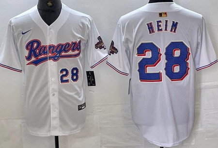 Men's Texas Rangers #28 Jonah Heim White 2024 Gold Collection Player Number Limited Cool Base Jersey