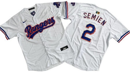 Men's Texas Rangers #2 Marcus Semien White 2024 Gold Collection Left Patch Limited Cool Base Jersey