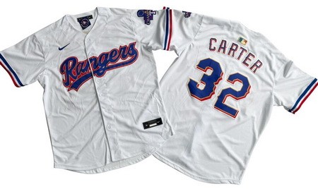 Men's Texas Rangers #32 Evan Carter White 2024 Gold Collection Limited Cool Base Jersey