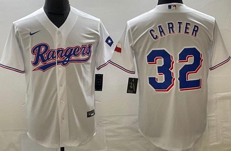Men's Texas Rangers #32 Evan Carter White Team Logo Cool Base Jersey
