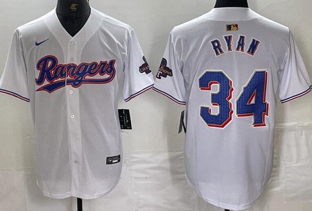 Men's Texas Rangers #34 Nolan Ryan White 2024 Gold Collection Limited Cool Base Jersey