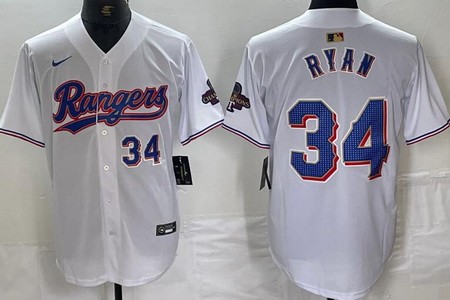 Men's Texas Rangers #34 Nolan Ryan White 2024 Gold Collection Player Number Limited Cool Base Jersey