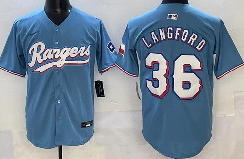 Men's Texas Rangers #36 Wyatt Langford Light Blue Limited Jersey