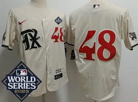 Men's Texas Rangers #48 Jacob deGrom Cream City 2023 World Series Authentic Jersey