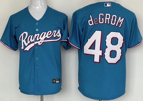 Men's Texas Rangers #48 Jacob deGrom Light Blue Cool Base Jersey