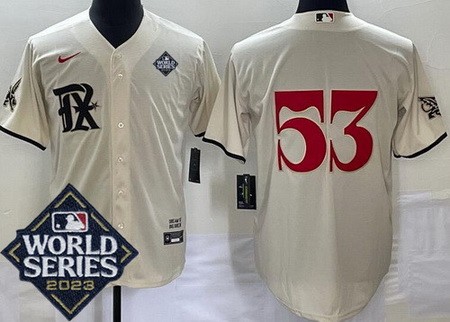 Men's Texas Rangers #53 Adolis Garcia Cream City 2023 World Series Cool Base Jersey