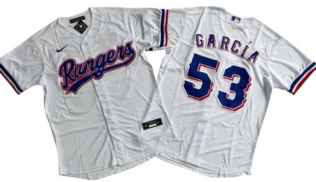 Men's Texas Rangers #53 Adolis Garcia White Cool Base Jersey