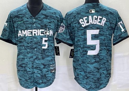 Men's Texas Rangers #5 Corey Seager Aqua 2023 All Star Cool Base Jersey