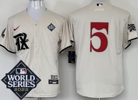 Men's Texas Rangers #5 Corey Seager Cream City 2023 World Series Cool Base Jersey