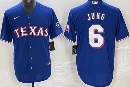 Men's Texas Rangers #6 Josh Jung Royal Team Logo Cool Base Jersey