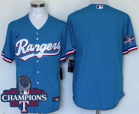 Men's Texas Rangers Blank Ligth Blue 2023 World Series Champions Cool Base Jersey