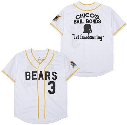 Men's The Bad News Bears #3 Chico's Bail Bonds Let Freedon Ring White Baseball Jersey