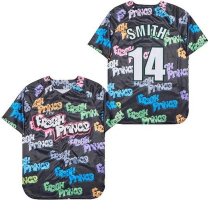 Men's The Fresh Prince Bel Air Academy #14 Will Smith Black Graffiti Baseball Jersey