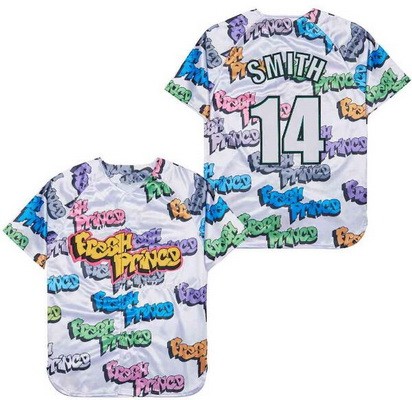 Men's The Fresh Prince Bel Air Academy #14 Will Smith White Graffiti Baseball Jersey