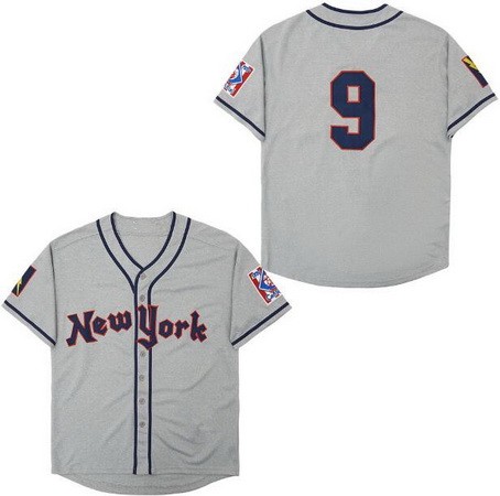 Men's The Natural New York Knights #9 Roy Hobbs Gray Baseball Jersey