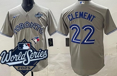 Men's Toronto Blue Jays #22 Ernie Clement Gray 2025 World Series Cool Base Jersey