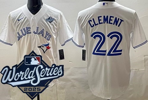 Men's Toronto Blue Jays #22 Ernie Clement White 2025 World Series Cool Base Jersey