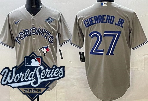 Men's Toronto Blue Jays #27 Vladimir Guerrero Jr Gray 2025 World Series Cool Base Jersey