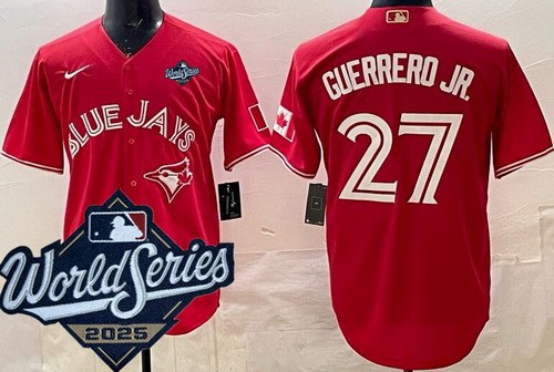 Men's Toronto Blue Jays #27 Vladimir Guerrero Jr Red Alternate 2025 World Series Cool Base Jersey