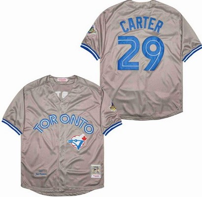 Men's Toronto Blue Jays #29 Joe Carter Gray 1992 Throwback Jersey