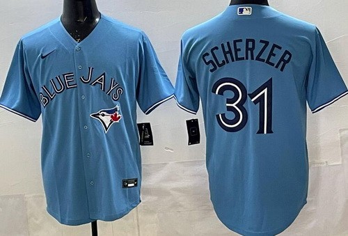 Men's Toronto Blue Jays #31 Max Scherzer Light Blue Cool Base Jersey