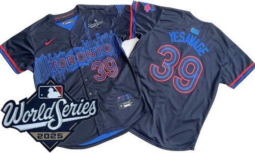 Men's Toronto Blue Jays #39 Trey Yesavage Black City 2025 World Series Cool Base Jersey