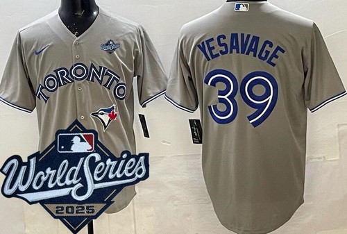 Men's Toronto Blue Jays #39 Trey Yesavage Gray 2025 World Series Cool Base Jersey