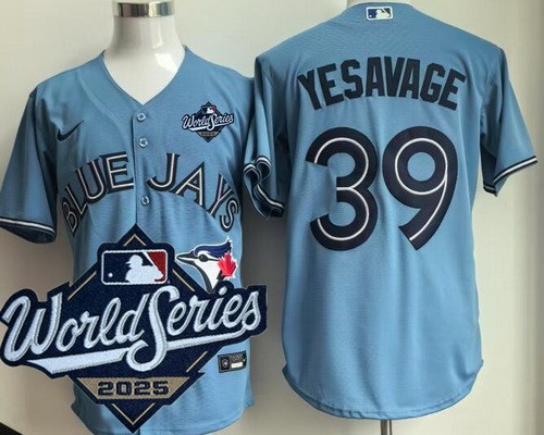 Men's Toronto Blue Jays #39 Trey Yesavage Light Blue 2025 World Series Cool Base Jersey